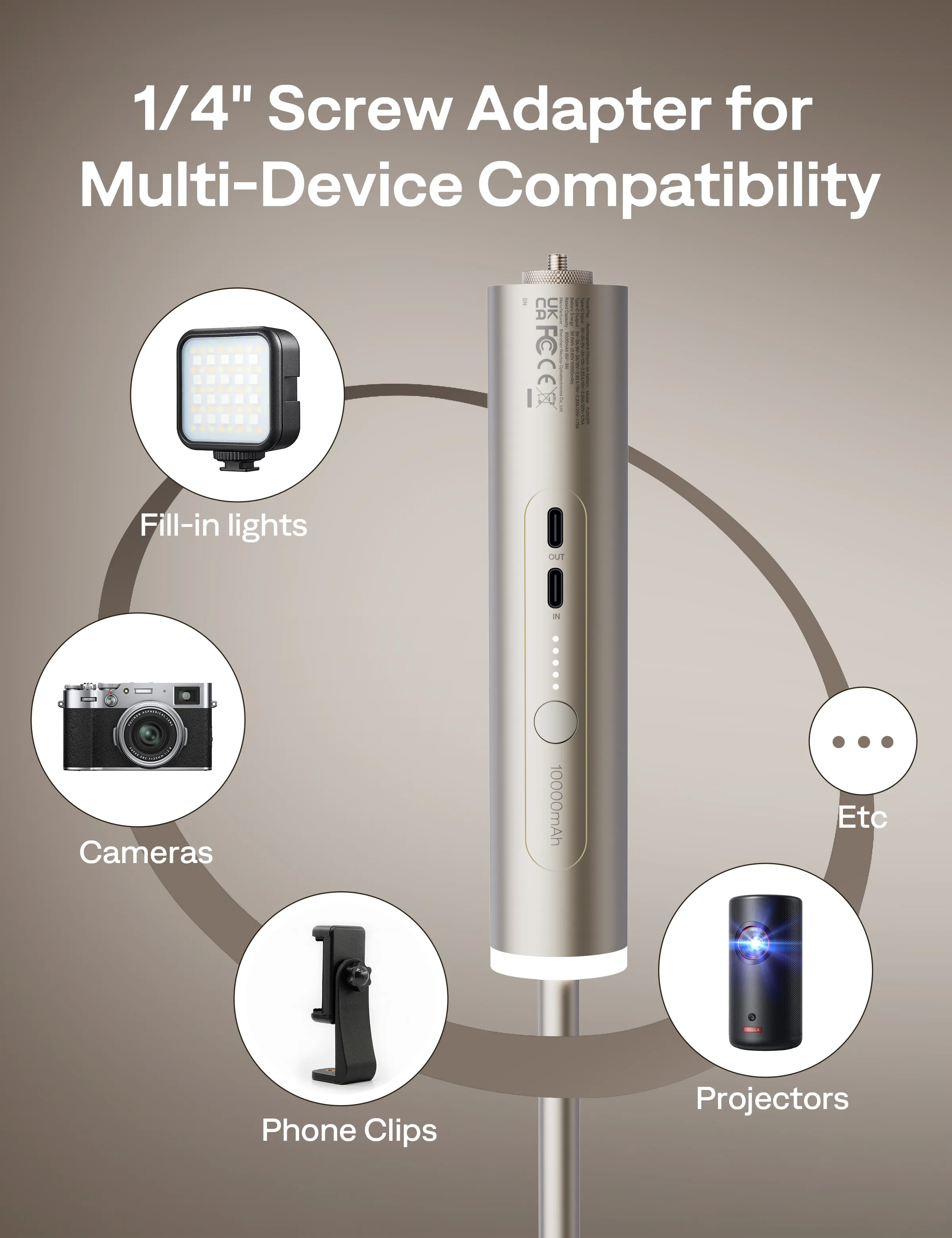 Aurzen PowerPlay 3-in-1 Projector Stand with 10000mAh Power Bank - Image 5