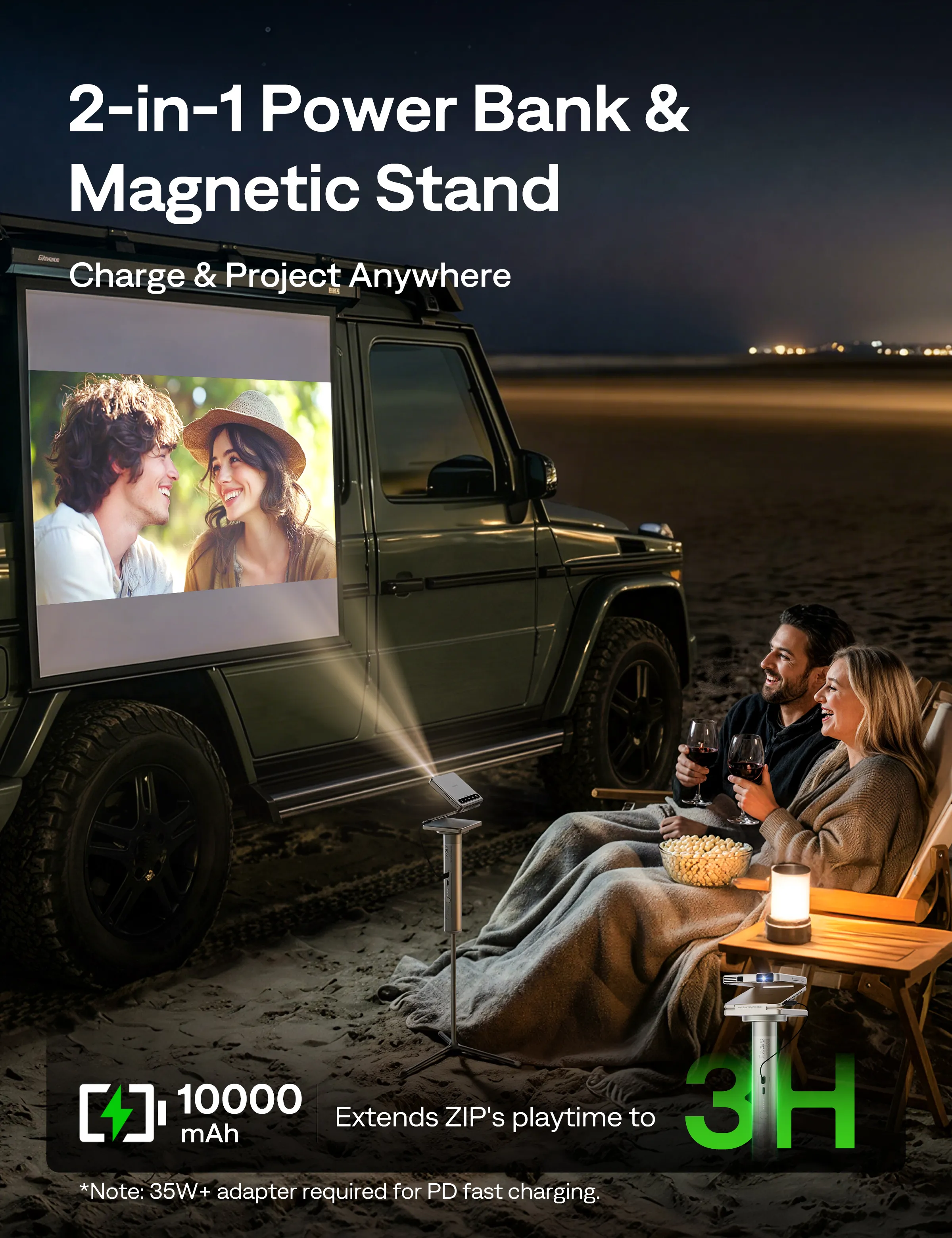 Aurzen PowerPlay 3-in-1 Projector Stand with 10000mAh Power Bank - Image 6